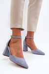 Lodičky na podpatku s špičatými špičkami z ekokože v modré Halene