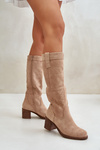 Dámske Čižmy Na Opätku Pred Koleno Béžové Erisorae