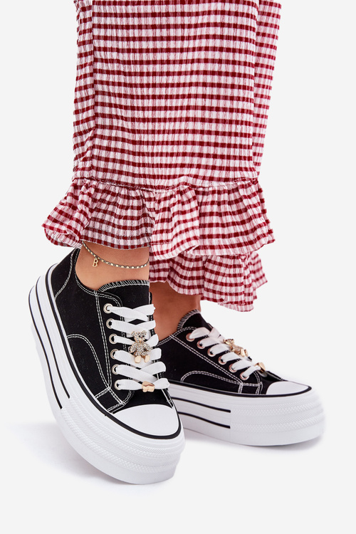 Dámské Tenisky Na Platformě Se Zlatými Připínkami Černé Fiorina