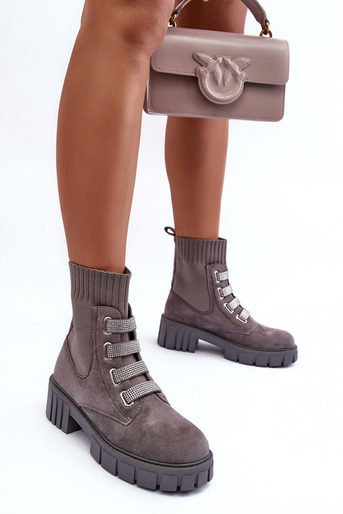 Sklouzávací botky s ponožkou z veluru šedé Hope