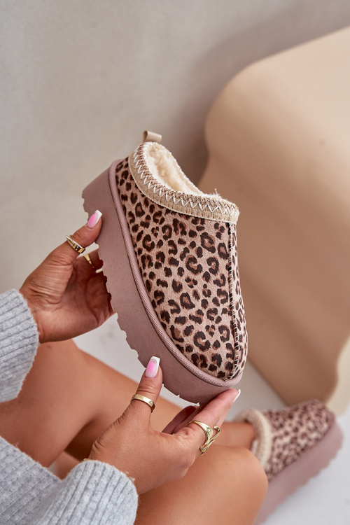 Dámské Sněhule Na Platformě Zateplené Kožíškem Leopardí Hnědé Popruhy