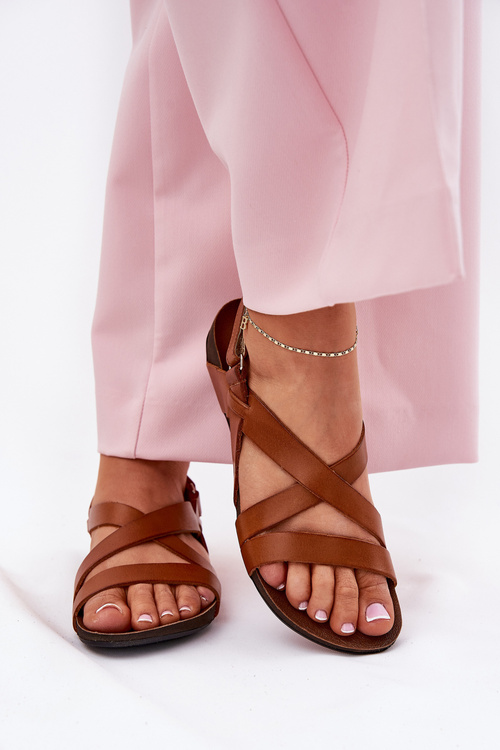 Plné kožené dámské sandály Zazoo 40032 hnědé