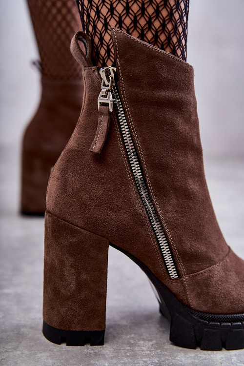 Módní semišové boty na vysokém podpatku Laura Messi 2509 Hnědý