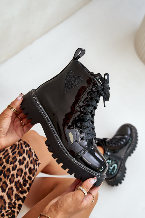 Lakované Boty Na Zip S Dekorativním Srdcem Černé Obeena