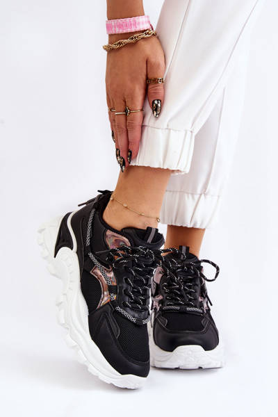 Dámská sportovní obuv šněrovaná na platformě Černá Minea