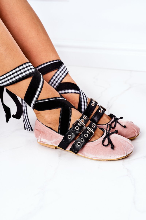 Šněrovací Velurové Baleríny Lu Boo Růžové