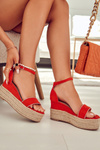 Dámské sandály na klínku s kubickými zirkony Červené Linette
