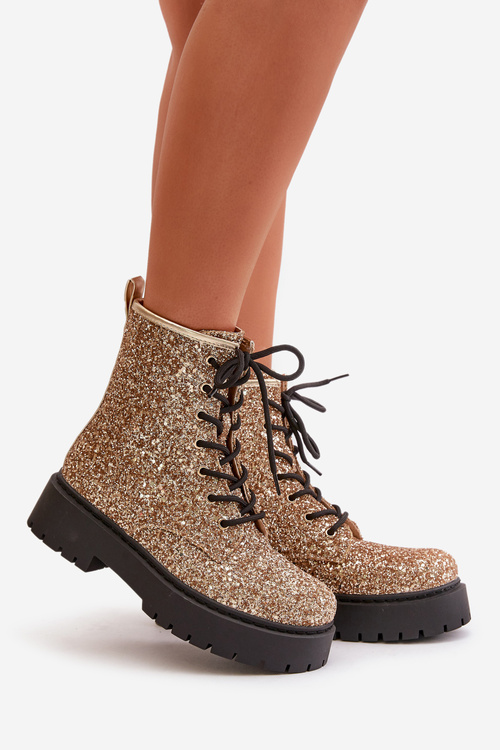 Zateplené boty worker pro ženy ozdobené flitry zlaté Liatheine