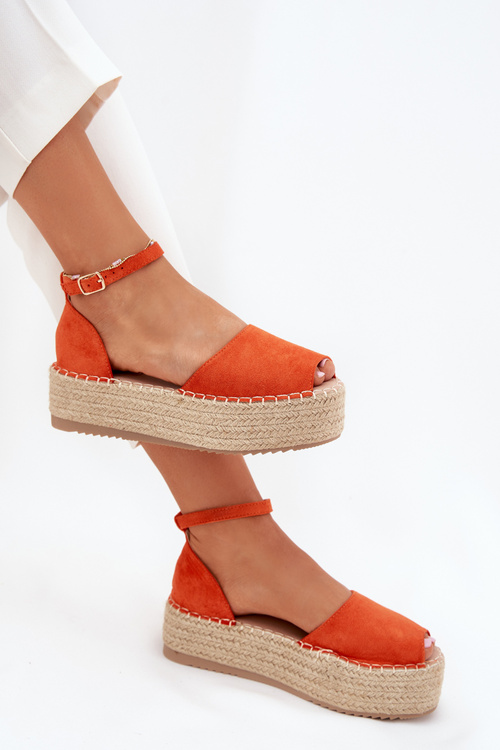 Dámské espadrilky na platformě s pletením oranžové Selise