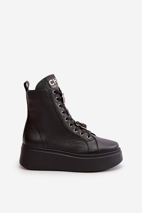 Dámské Kožené Boty Workery S Připínáky Černé CheBello 4294