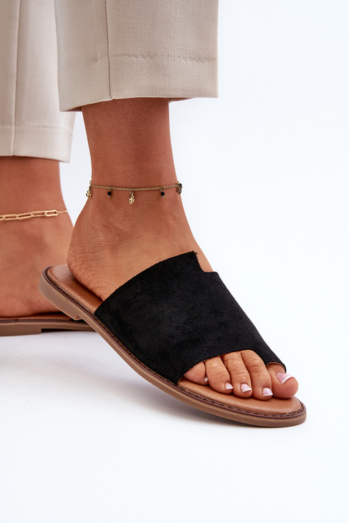 Dámske Zamszové Klampi Japonky Čierne Amite