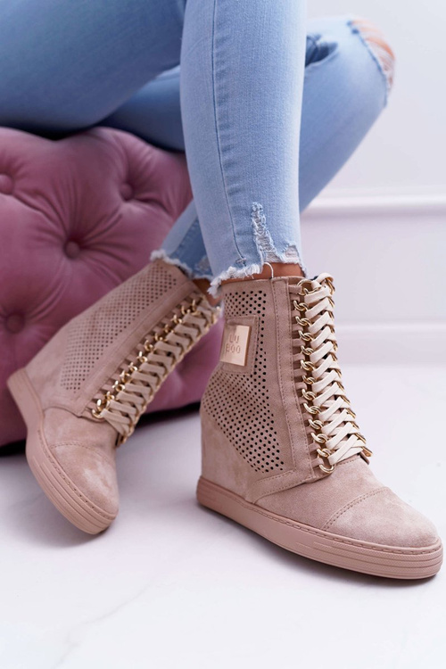 Dámská Obuv Sneakers Lu Boo Semišové Perforované Béžové Clamma