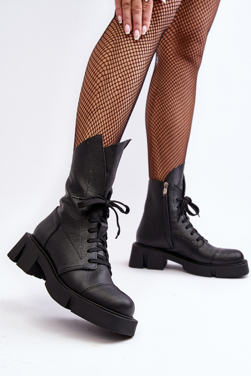 Dámske kožené topánky pracovníci na masívnom byte -zakotvení Zazoo 976a Black