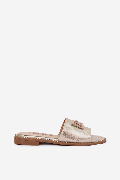 Dámské Sandály Na Plochém Podpatku S Ozdobou KV51-089 Zlaté