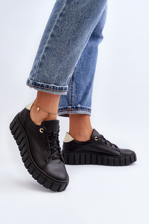 Dámská kožená polobotka na tlusté podešvi Zazoo 2919 černá