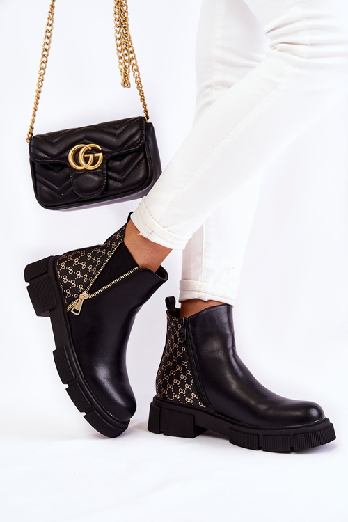 Dámské kožené kozačky s ozdobným zipem Černe Lorra