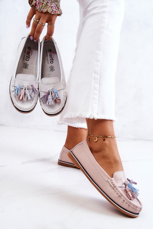 Dámske kožené mokasíry s okrajmi ružovú laressu