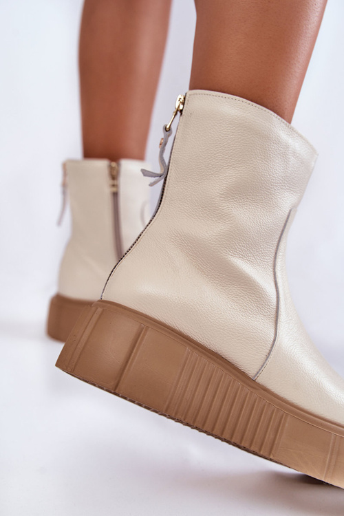 Dámské kožené kozačky na platformě Světle béžová Jenefer