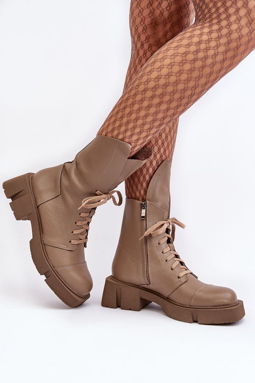 Dámske kožené topánky robotníci na masívnom byte 976A Dark Beige