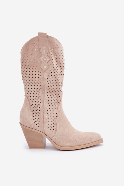 Vzorované Kovalovské Boty Na Podpatku Světle Béžové Salive