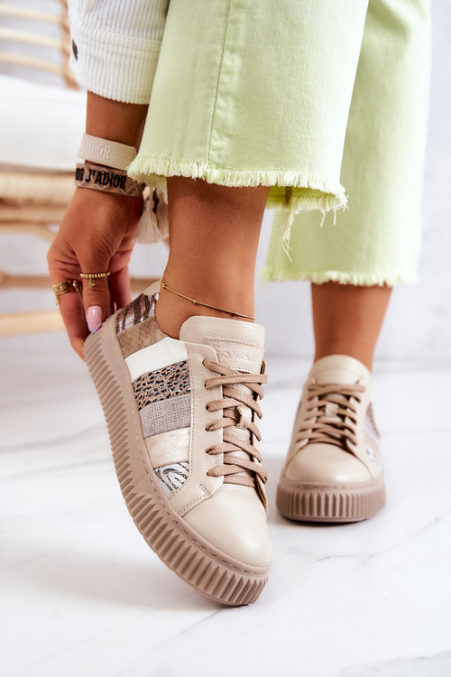 Kožená sportovní obuv na platformě Maciejka 05482-04 Béžová