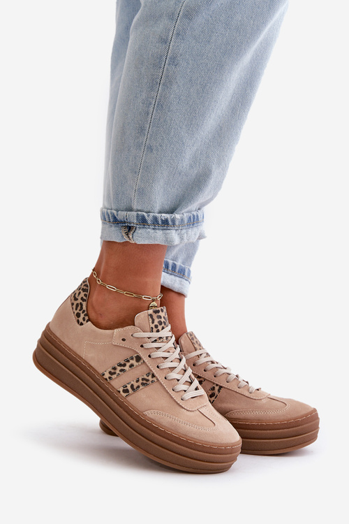 Zazoo N1068S4 Dámské Semišové Sneakersy Na Platformě Leopardí Růžové