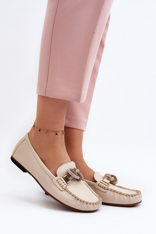 Dámské kožené mokasíny s ozdobou Laura Messi 2761 béžové