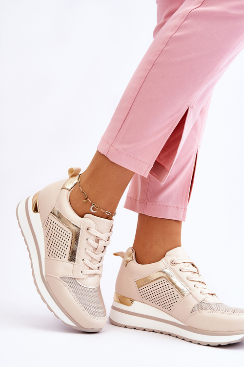 kožené sportovní boty s nízkým klínem Béžové Braylen