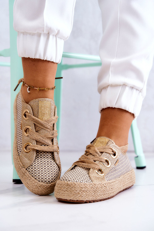 Dámské pletené tenisky Big Star JJ274392 béžová a zlatá