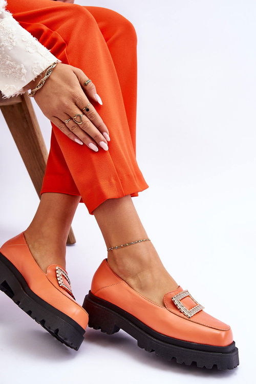 Pohodlné kožené mokasíny oranžové Agathę