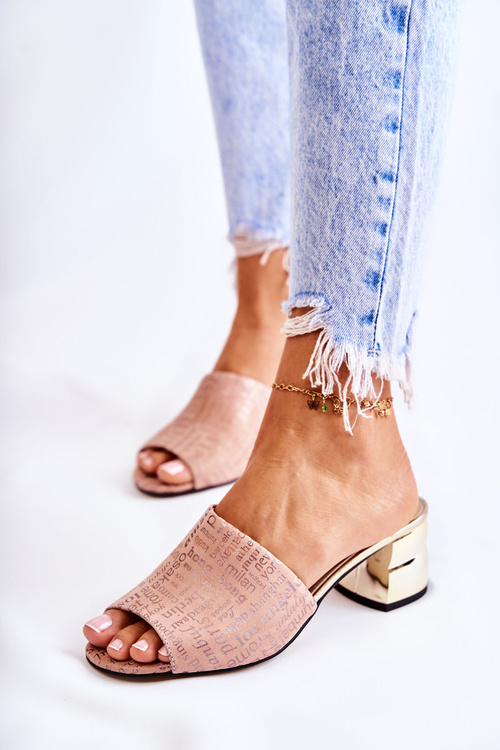 Dámské semišové pantofle na podpatku Světle růžová Perry