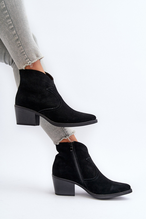 Zamšové westernové čižmy na zips D&A SN622-29 Čierne