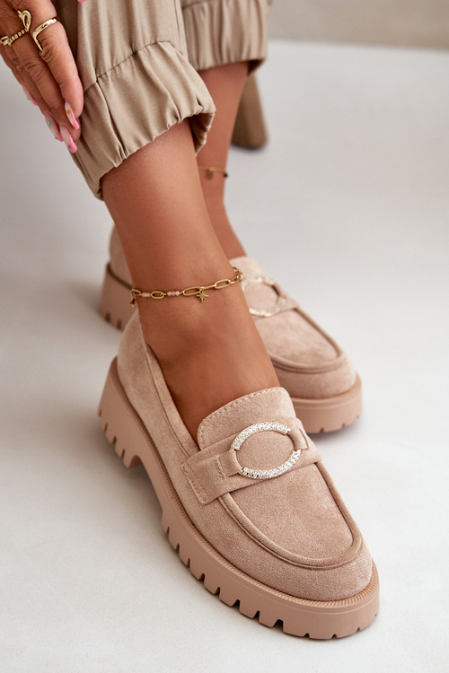 Dámske Eko Semišové Mokasíny S Lesklým Detalom Béžové Avellina