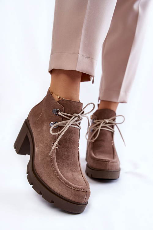 Ženské semišové topánky zviazané svetlo hnedé lemar Marianne