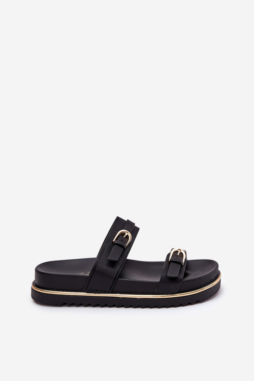 Dámské Klapky Hladké Na Platformě S Popruhy A Přezkami Černé Ziferte