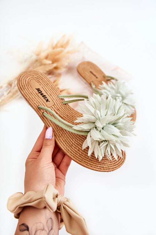 Dámske flip -flops flip -flops s materiálnou dekoráciou zelenej Eviany