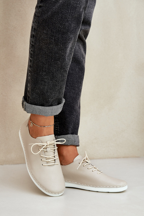 Šněrovací Polobotky Z Přírodní Kůže D&A LR51-645 Béžové