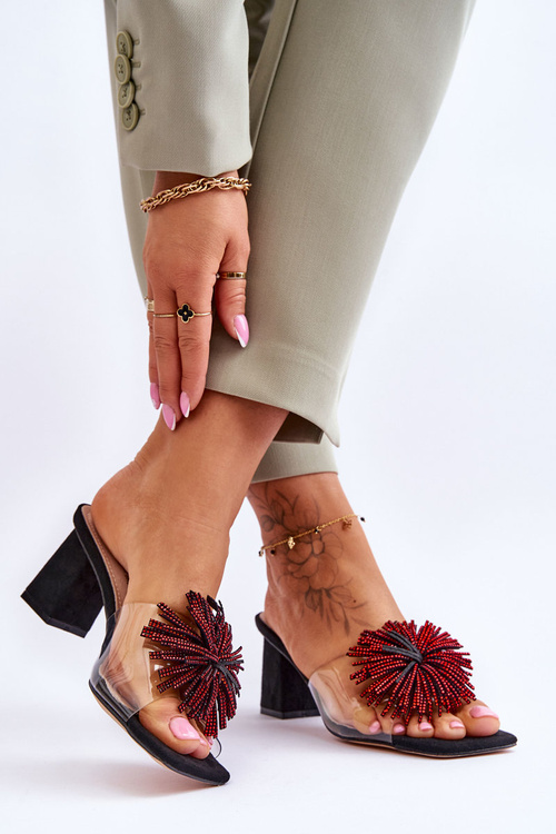 Módní transparentní pantofle na vysokém podpatku S.Barski KV-AP658-1 Černá