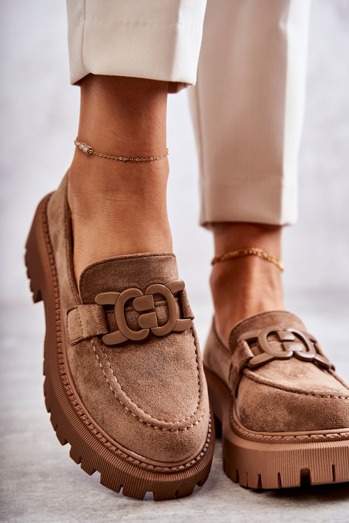 Dámské semišové semišové mokasíny se zdobením Tmavě béžová Leeza