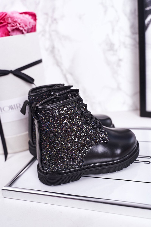 Dětské Teple Brokátové Boty Cerne Ariel