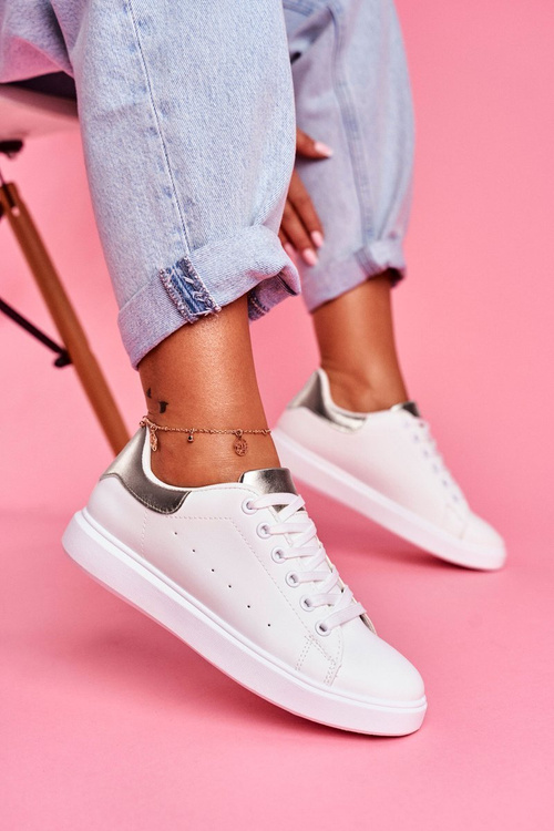 Dámske športové biele topánky so strieborným mlynom