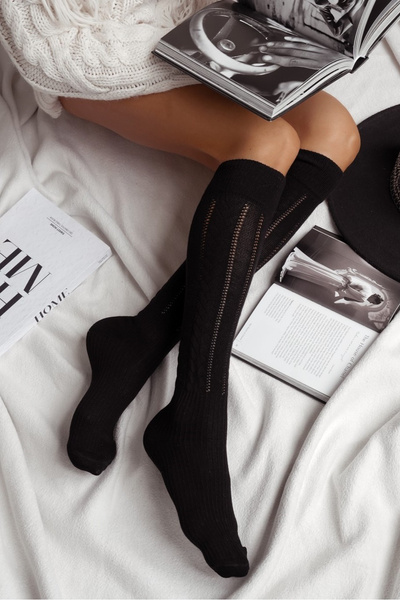 Dámske podkolienky čipkované čierne