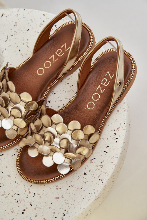 Kožené sandále na plochom podpätku Zazoo 40425 zlaté