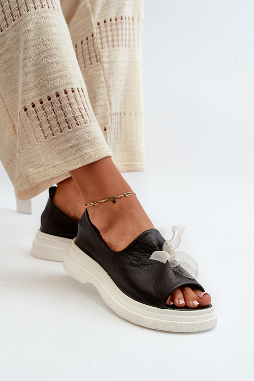 Zazoo 2939 Dámské kožené sandály s mašlí Černé