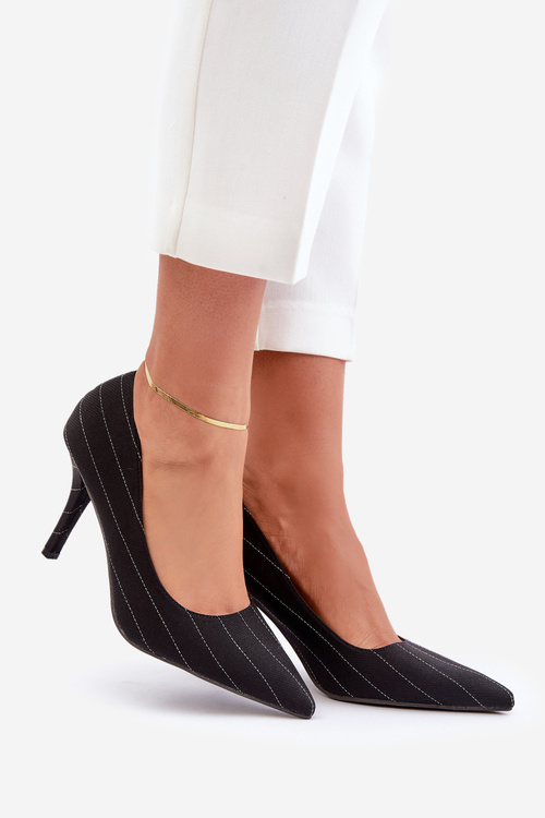 Materiálové Dámské Lodičky V Proužku Černé Tifidra