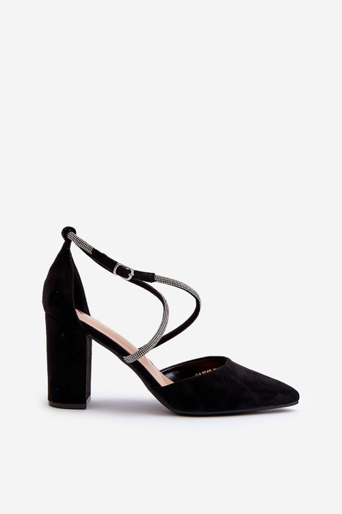 Eko Semišové Čižmy Na Podpätku S Cyrkoniami Lagra Čierne