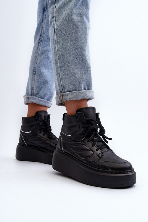 Zazoo 3392/X Dámské Kožené Sportovní Boty na Platformě Černé