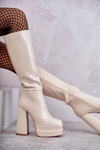 Módne kožené topánky s masívnymi podpätkami béžová meggie