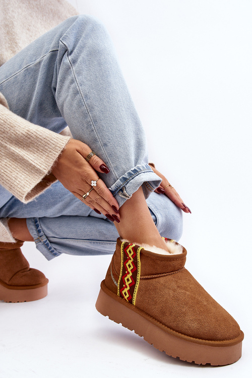 Kožené Semišové Snehule Dámske Na Hrubej Podrážke Camel Vebissat