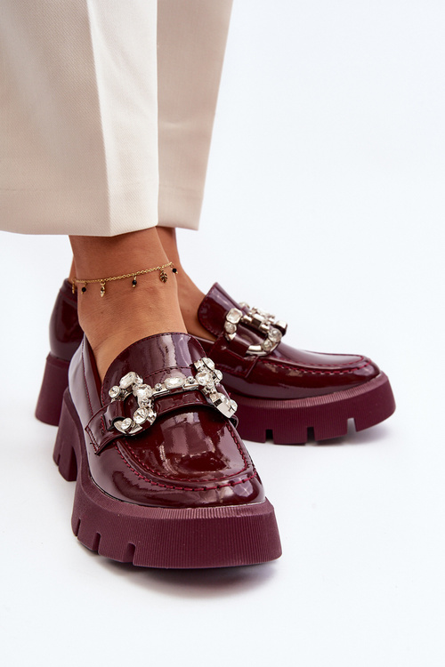 Dámske lakové mokasíny s ozdobou bordová Arsaba